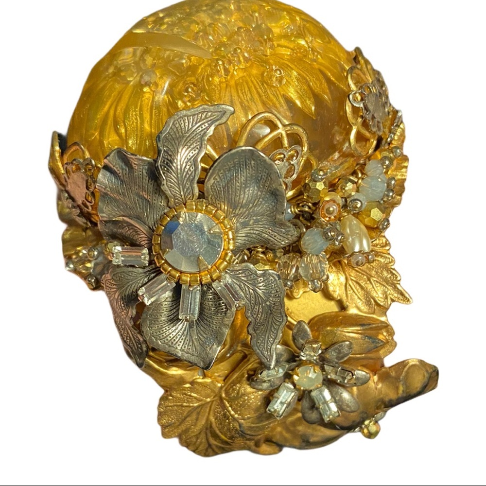 Miriam Haskell gold flower resin cuff bracelet